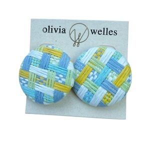 Olivia Welles woven multicolor raffia round button earrings